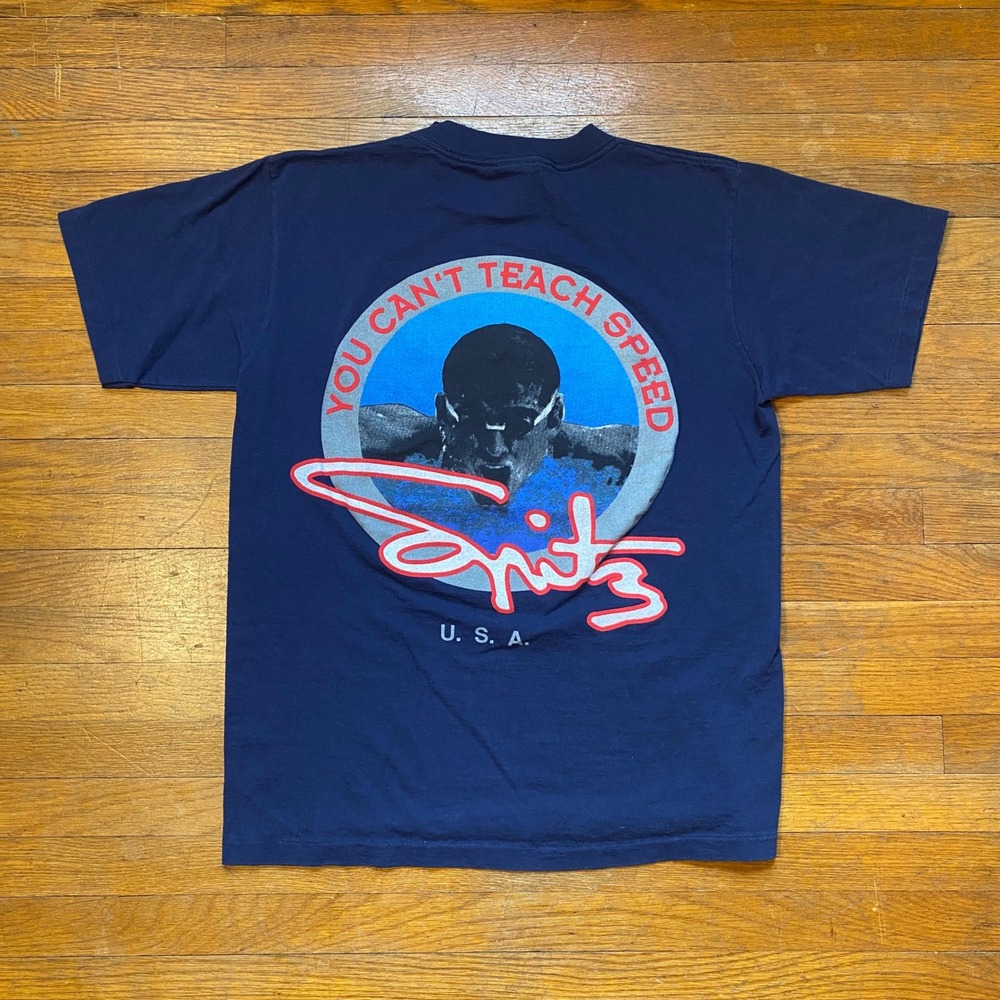 Vintage‎ 90s Mark Spitz USA Olympic Swimming Navy Blue Graphic T-Shirt M